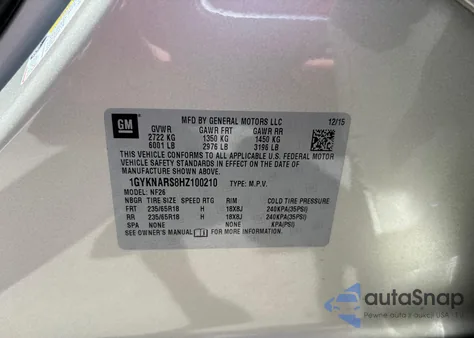 2017 Cadillac Xt5 Standard из США, поврежденный, VIN 1GYKNARS8HZ100210